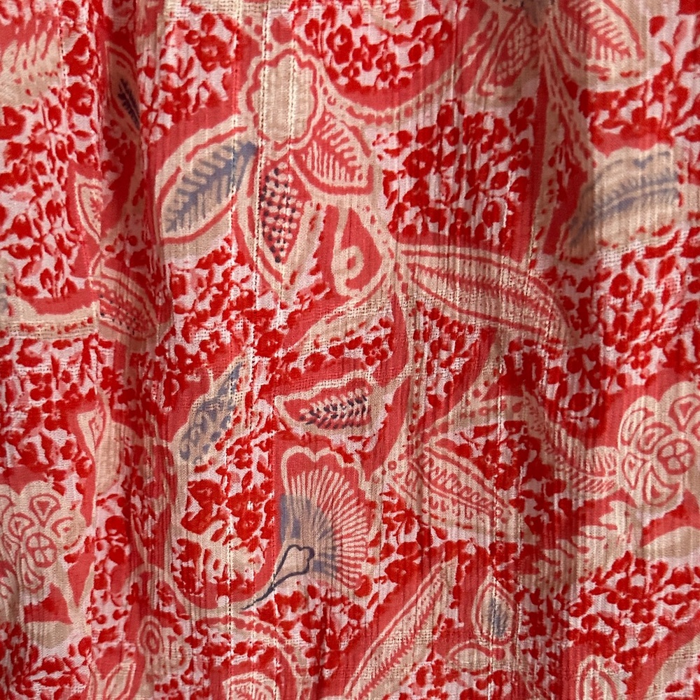 NWT Tory Burch Floral Cotton Gauze Peasant Top Blouse Melon Size 12 Boho - Picture 8 of 9